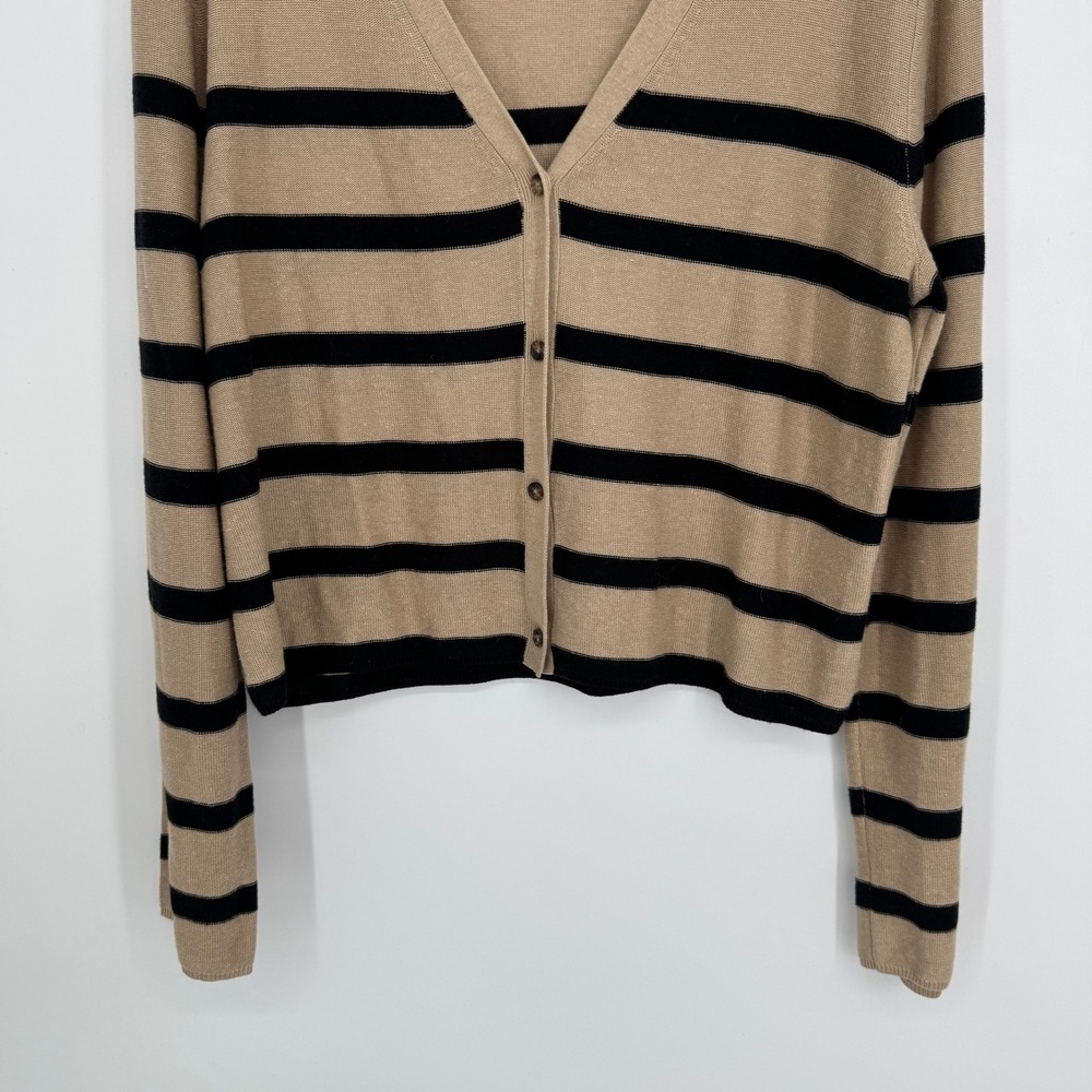 La Ligne Serge Cardigan Medium Tan Black Striped V-Neck Button Front Lightweight - Picture 7 of 13